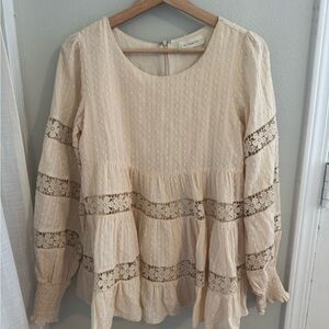 By Together Cream Lace Accent Blouse